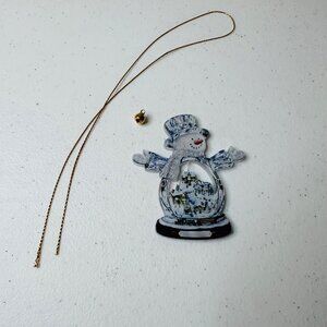 Snowman Christmas Ornament Snow Globe Shape Decoration With Gold String and Bell
